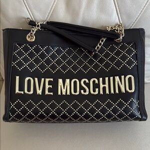 Love Moschino Black Quilted Shoulder Bag with Chain Straps